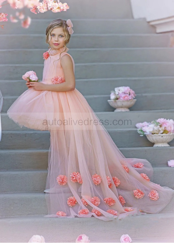 Tulle 3D Flowers High Low Spring Flower Girl Dress